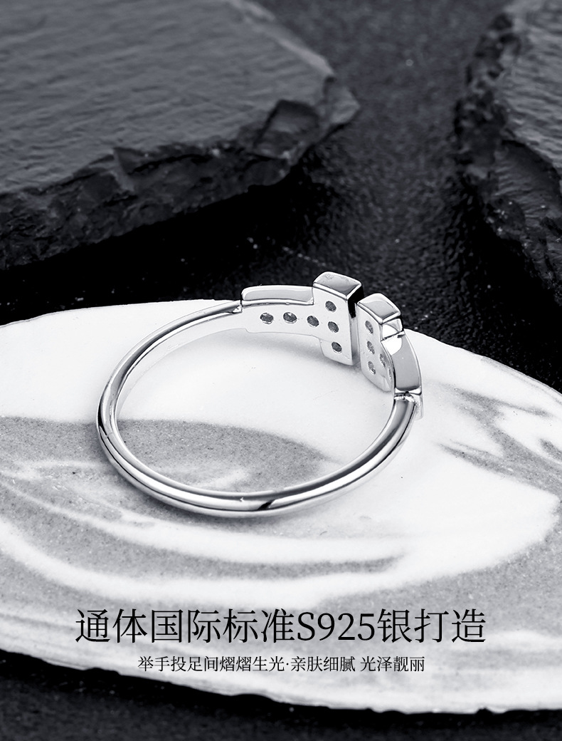 New open ring coil with diamond setting, high-end narrow version InS-style T1 ring, pure silver ring from a cross-border manufacturer in Europe and America pic 8