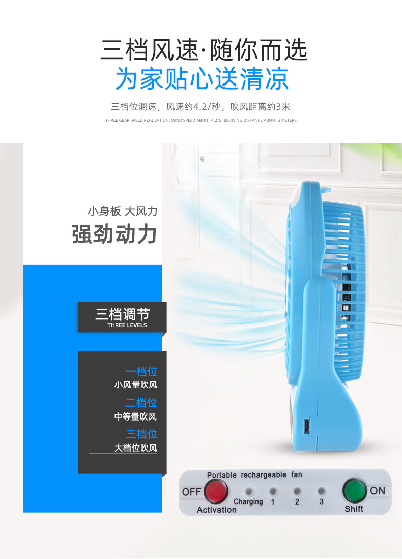 USB桌面小风扇学生用可充电便携式迷你风扇雪花风扇小夜灯详情9