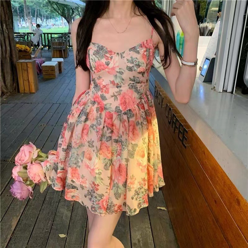 高腰气质显瘦碎花吊带连衣裙仙女春夏季法式小个子新款a字短裙子详情8