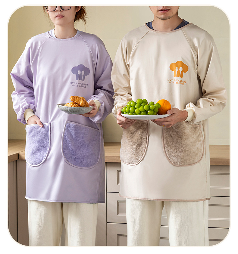 新款厨房家用防水可防油可擦手个性长袖袖罩衣围裙上班围腰工作服详情4