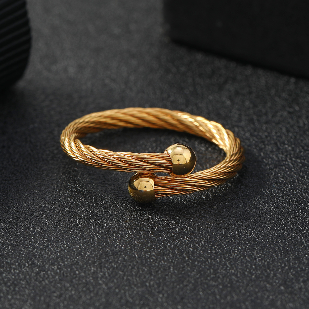 欧美跨境 简约个性不锈钢缆线戒指饰品女 开口可调节小众情侣指环详情12