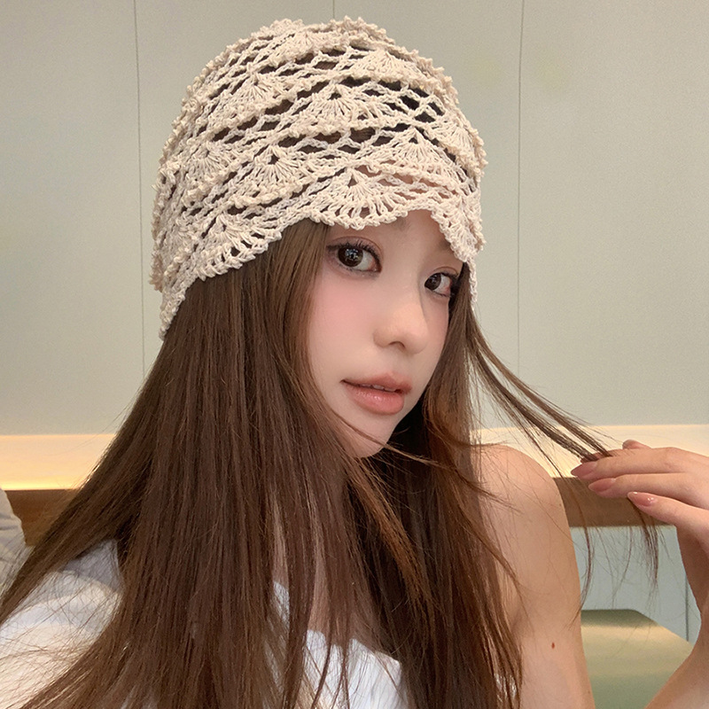 A collection of Japanese-style hand-woven headscarves, thin, hollowed-out woolen hats for women, and retro and artistic knitted hats pic 24