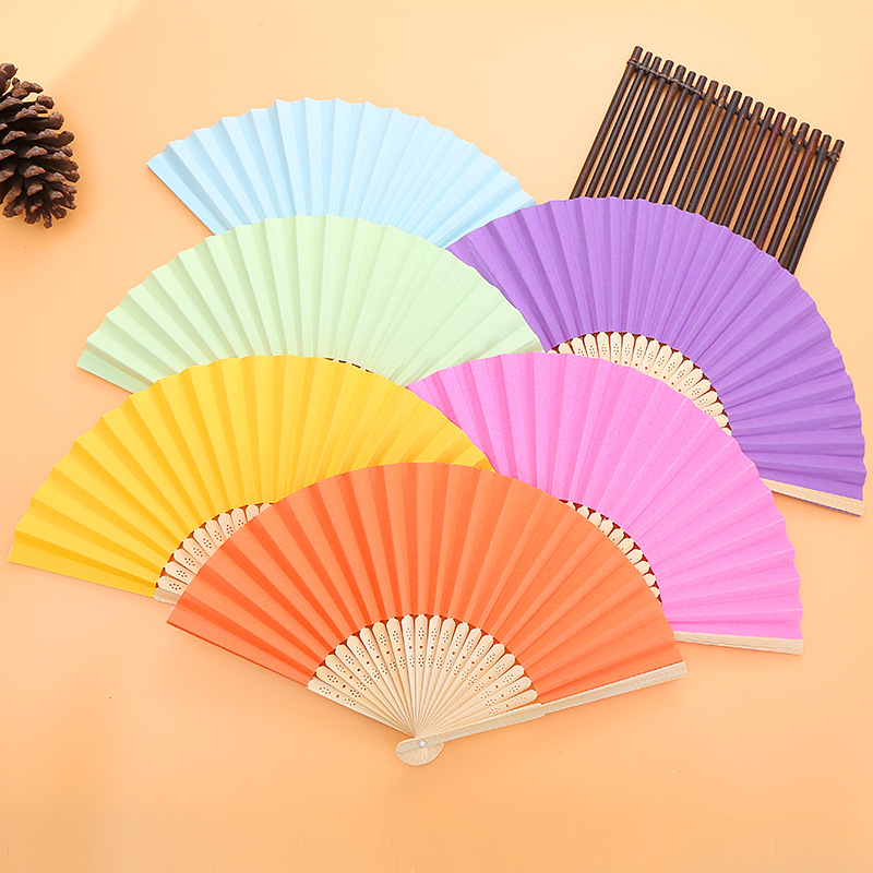 Seven-inch white blank advertising fan custom processing DIY foreign trade export bamboo frame fan blank paper fan creative promotional fan pic 1
