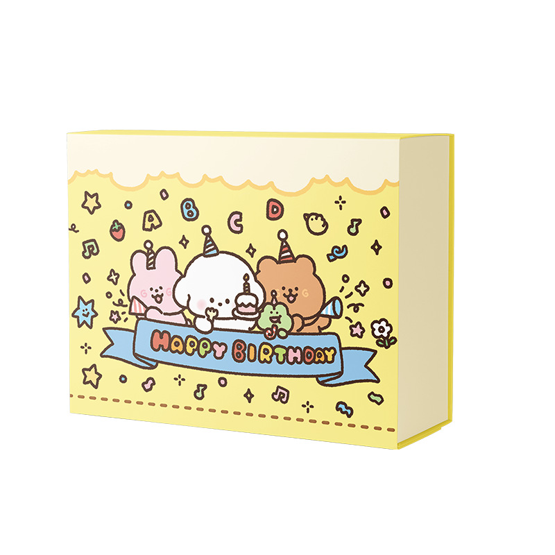 Rectangular birthday gift box, large gift packaging paper box with gift bag, cute Ins-style cartoon magnetic box pic 12