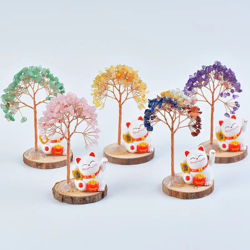 天然黄紫水晶招财猫摆件发财树家居开业桌面可爱车载礼品生日礼物详情1