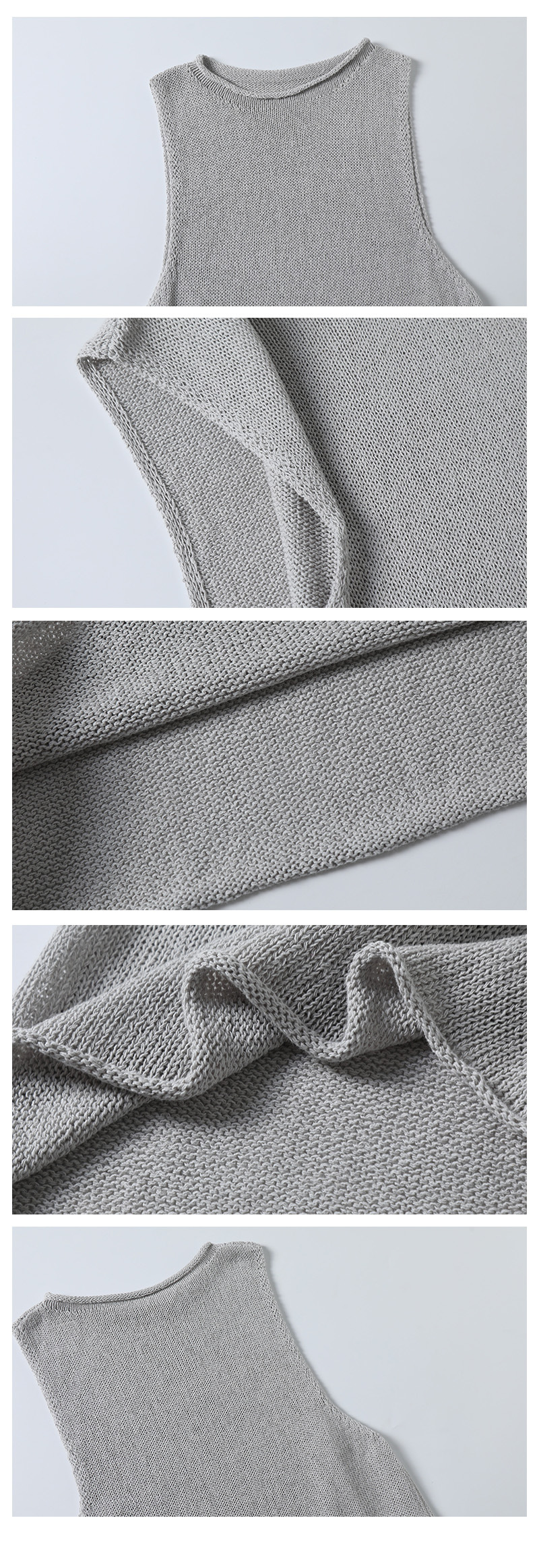 新款百搭多色亚麻棉感粗针织肌理颗粒半高领卷边毛织无袖背心5111详情7