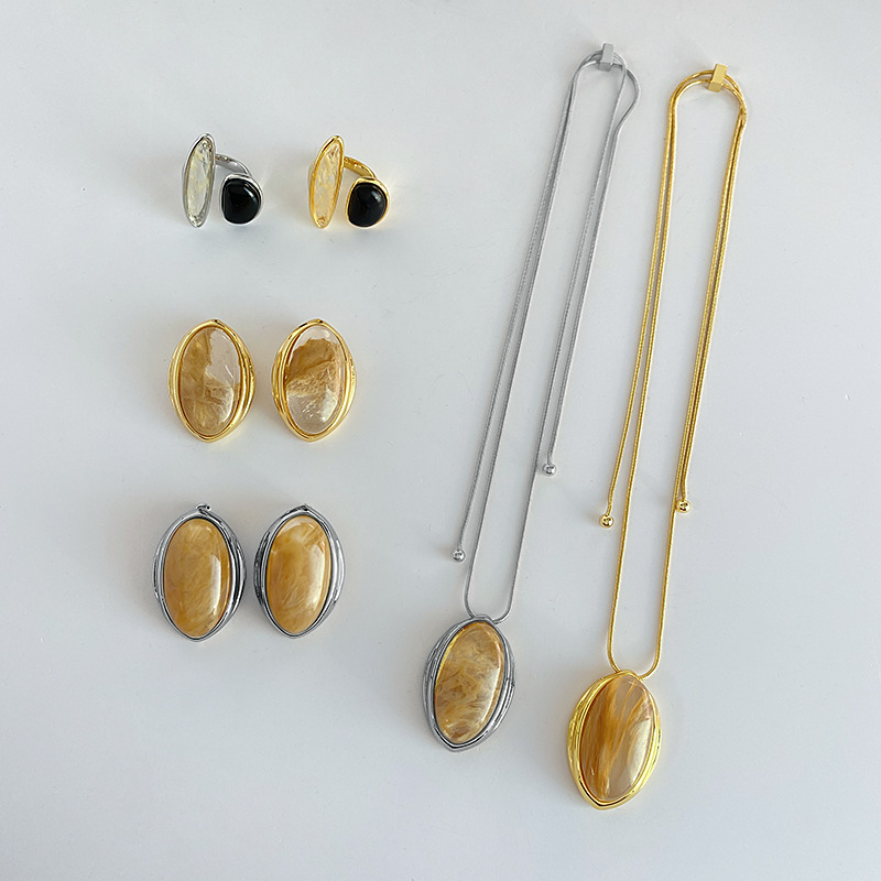 天然茶晶可调节吊坠项链铜镀真金耳钉戒指轻奢小众设计高级感项女详情7