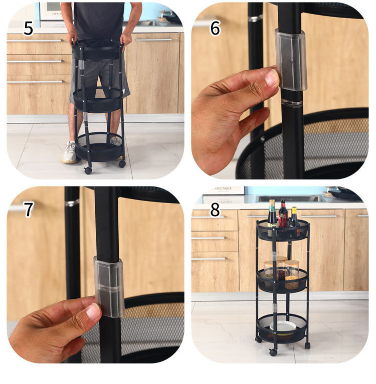 The new mini cyclone kitchen storage rack, floor-standing fruit and vegetable basket, foldable and retractable storage rack, small trolley, three-layer rack pic 4