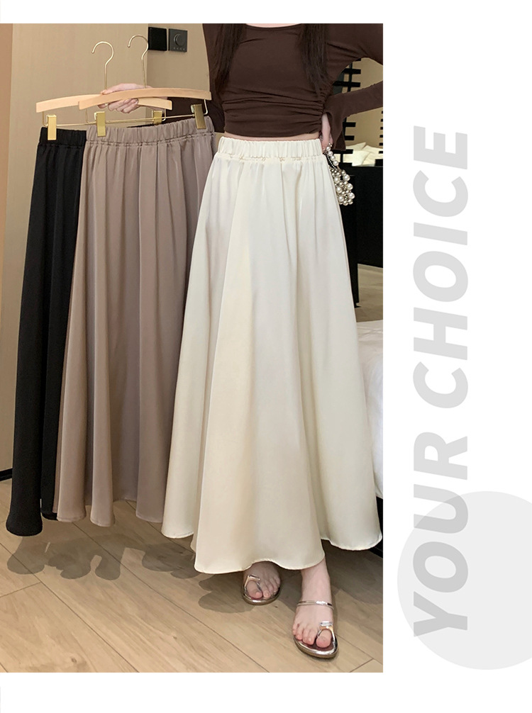 French acetate satin half skirt for women 2024 Spring/Summer pleated long skirt with elastic and tight waist, A-line large swing umbrella skirt pic 29