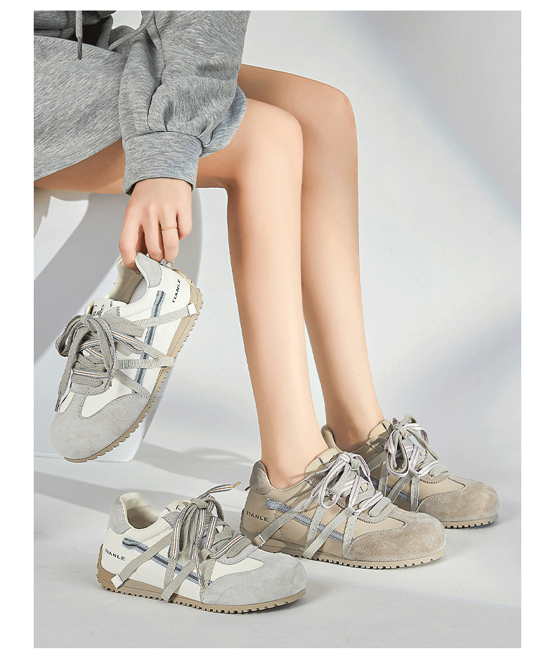 复古真皮德训鞋女2025秋季新款鞋子女双色鞋带歪头运动鞋休闲女鞋详情12