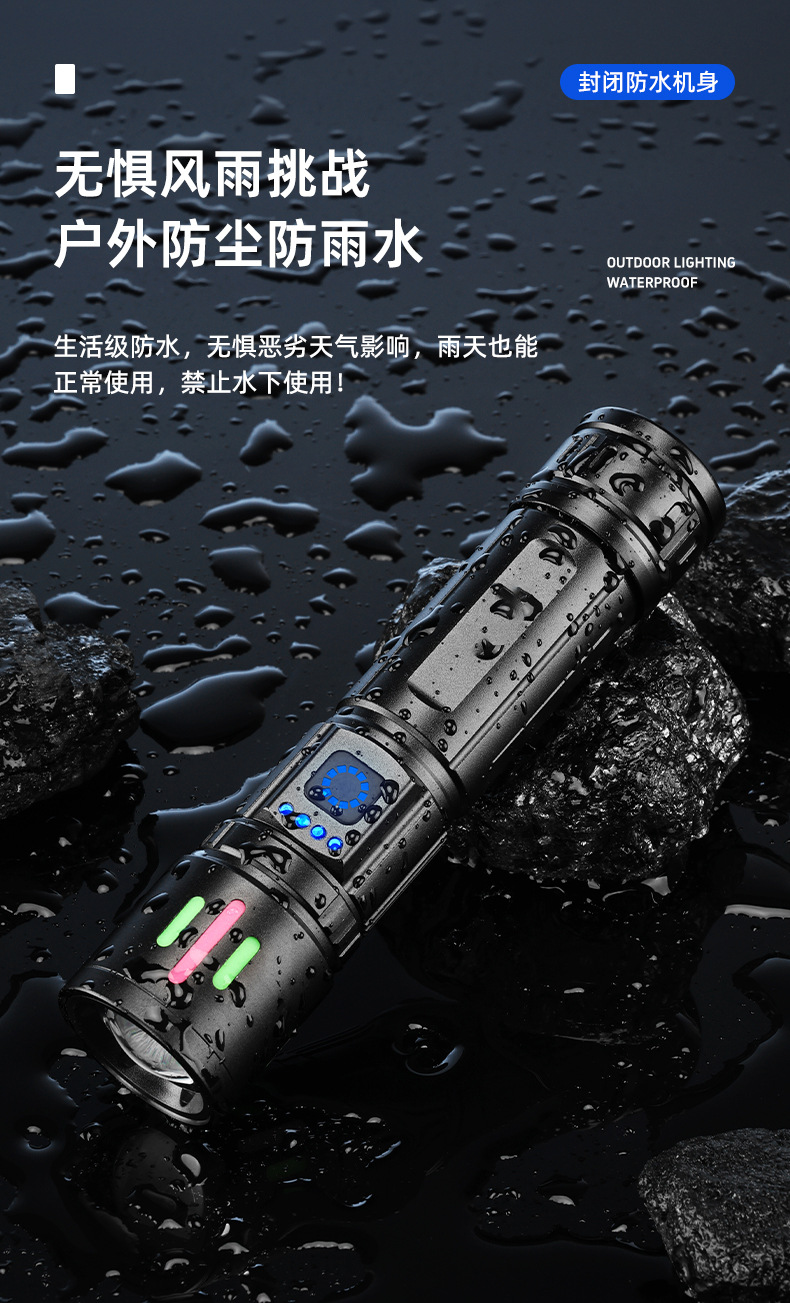 New cross-border white laser flashlight, outdoor portable hiking led strong light flashlight, multi-functional emergency light pic 16