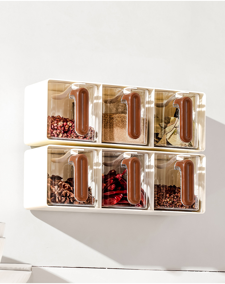 Household kitchen seasoning box, spice and salt storage box, seasoning jar, multi-compartment kitchen, food-grade, non-perforating seasoning jar pic 23