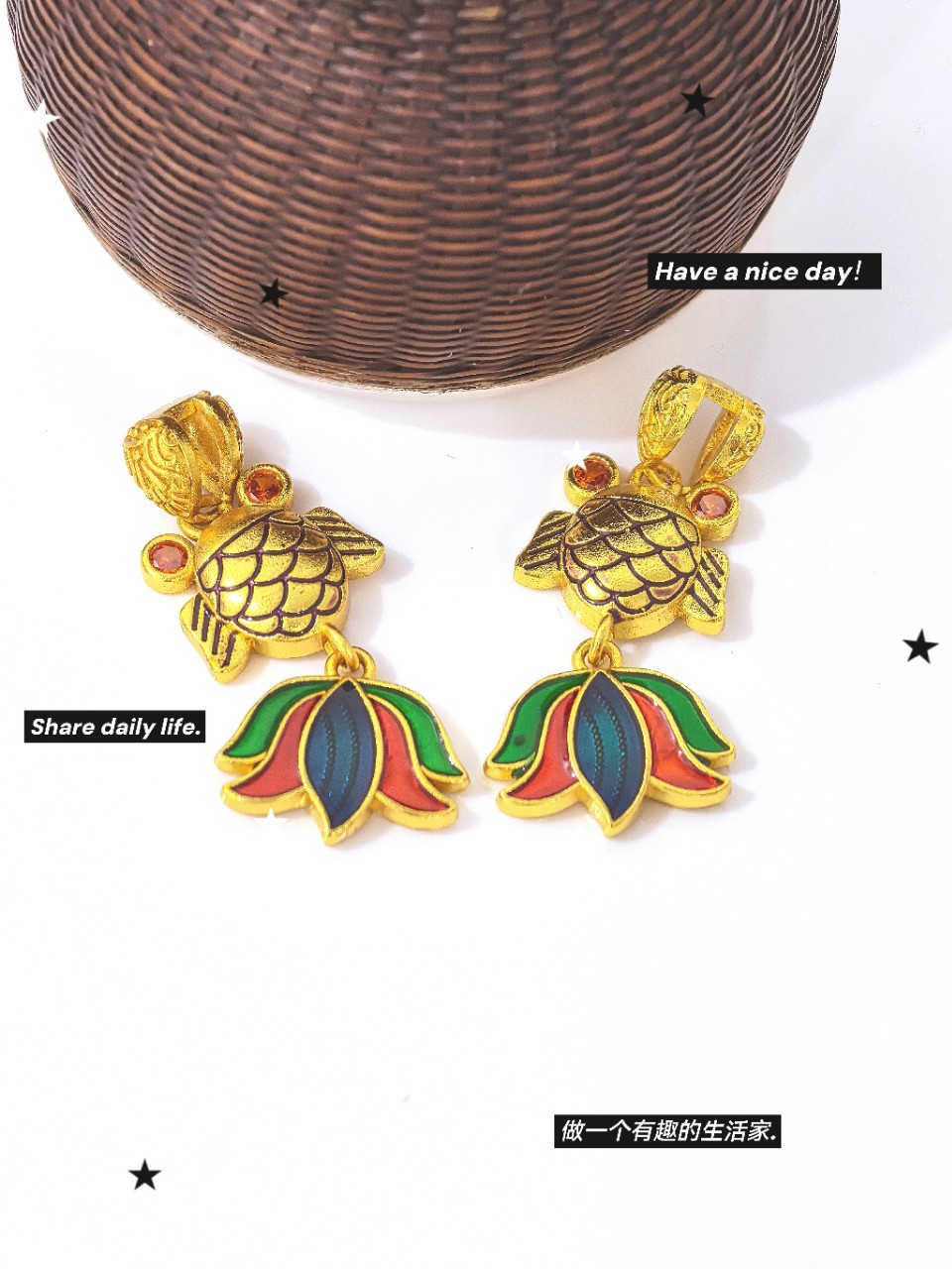 Ancient-style gold electroplating, retro and dynamic koi fish, hand-dripping oil, ocean series colorful earrings, excluding necklace, wholesale accessories and earrings pic 1