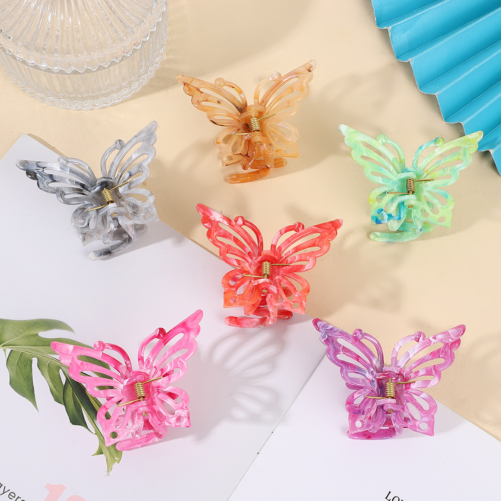 2025年新款甜美渐变大理石纹高级感半扎抓夹蝴蝶发夹跨境饰品批发详情4