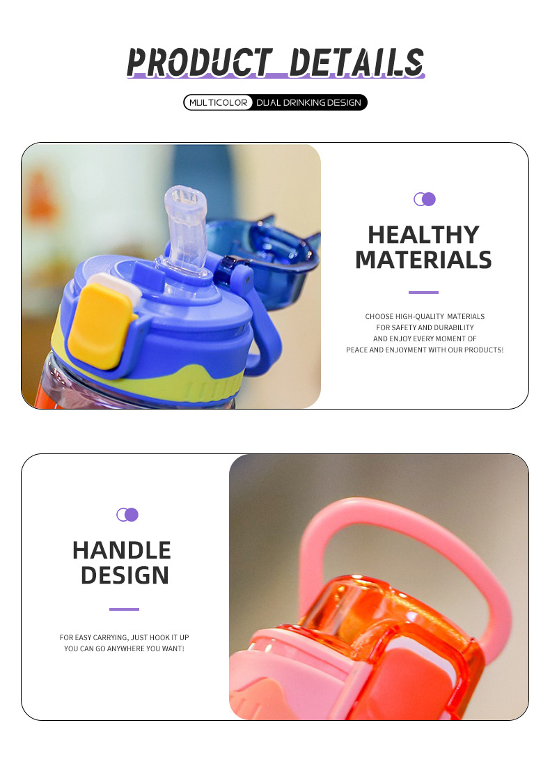 厂家直供新款儿童运动塑料水杯卡通设计吸管杯户外便携大容量水杯详情6
