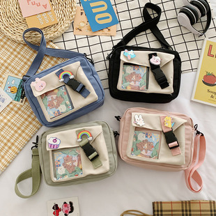 Summer new canvas bag for women, Korean-style teenage girl single-shoulder bag, ins crossbody small square bag, cute girl bag pic 7