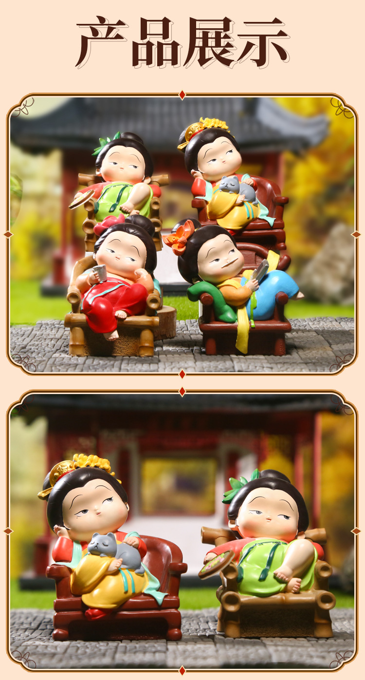 A seated Tang Dynasty lady ornament featuring plum blossoms, orchids, bamboo and chrysanthemums, a casual and cute table decoration, exquisite gift craftsmanship pic 8
