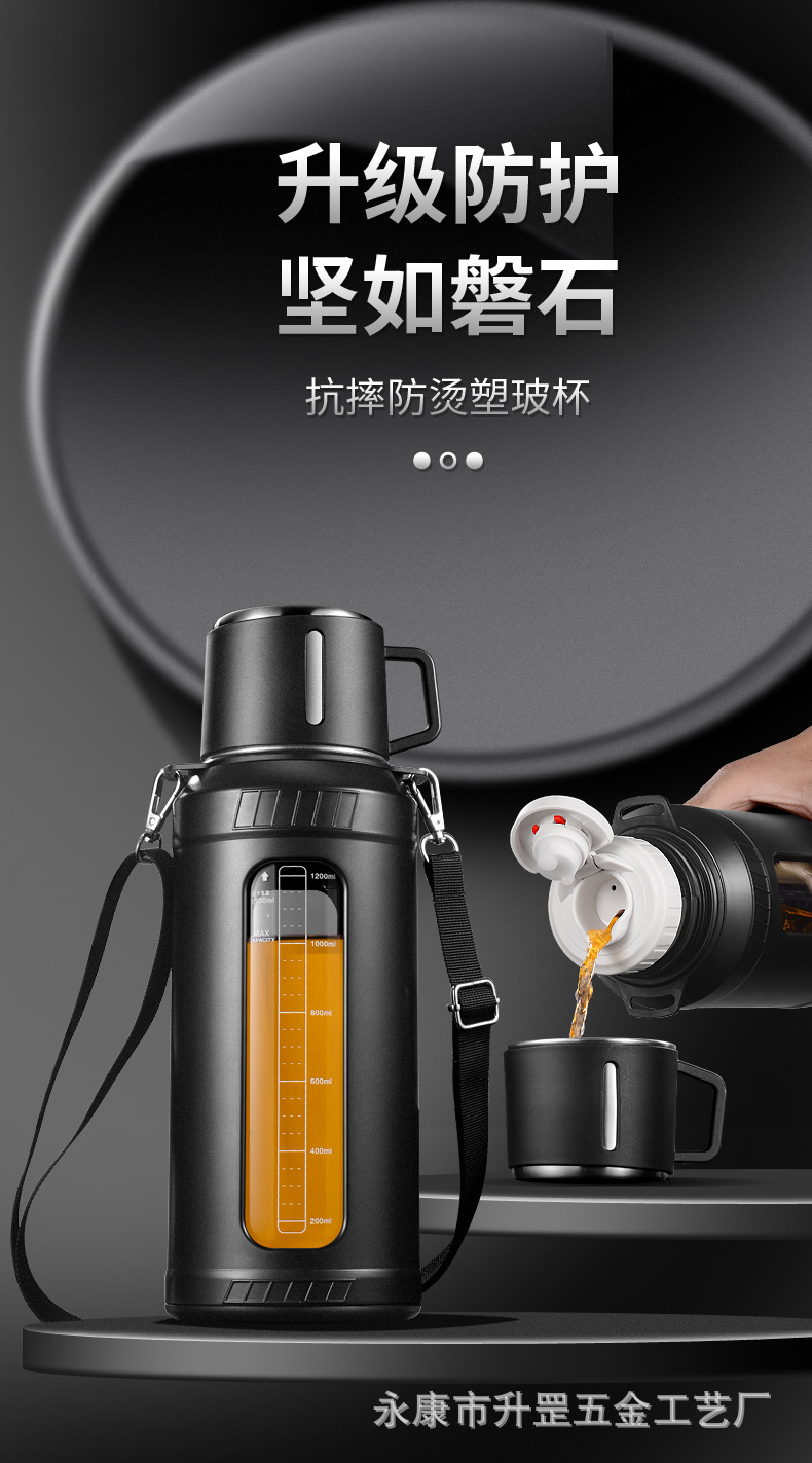 塑玻大容量玻璃杯耐高温泡茶杯2000ml便携防摔保温水杯子带盖批发详情1