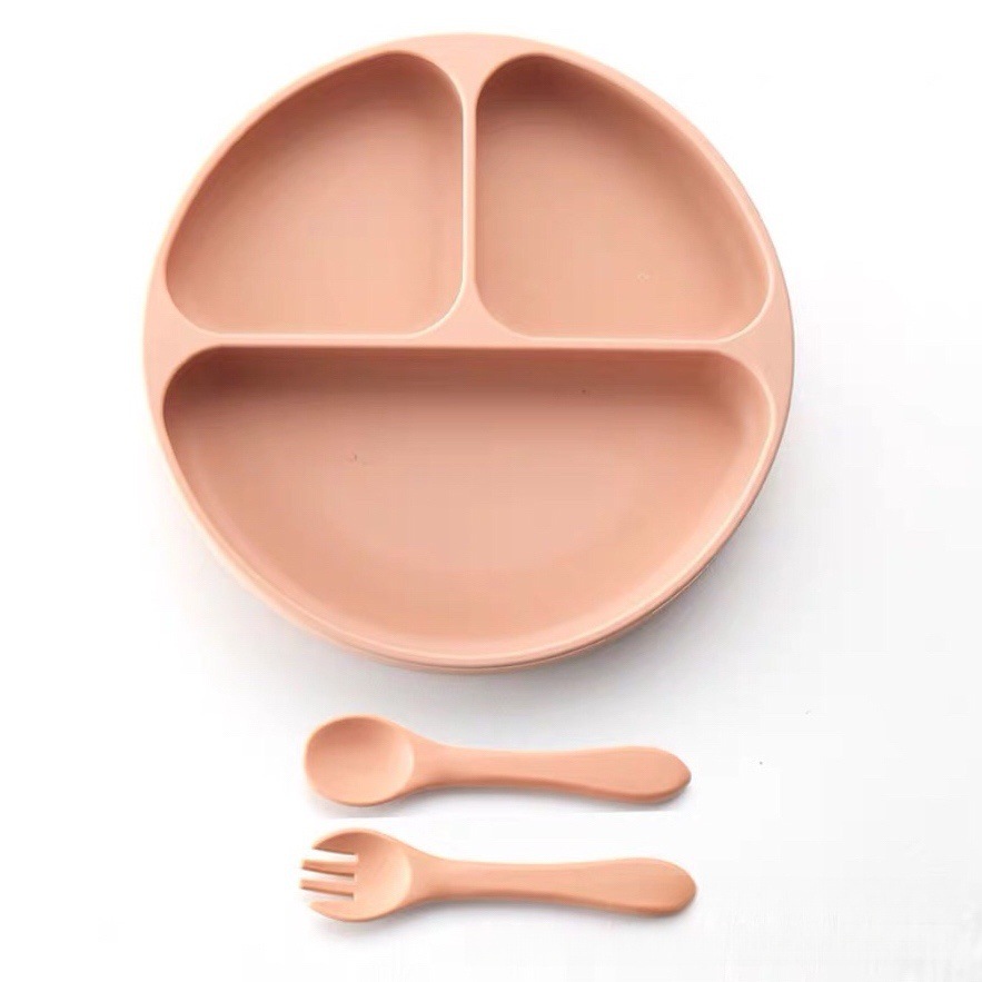 爆款儿童餐盘硅胶叉勺三件套母婴用品宝宝吃饭专用餐盘儿童餐具详情2