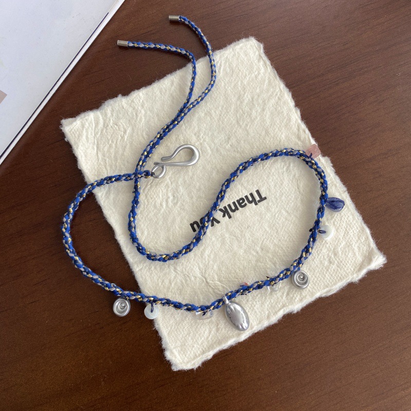 欧美时尚褶皱贝壳复古编绳项链小众设计淡水珍珠度假风叠戴锁骨链详情6