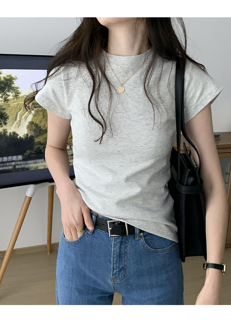 美式纯色正肩短袖t恤女2025ins潮牌辣妹圆领叠穿打底体恤修身显瘦详情12