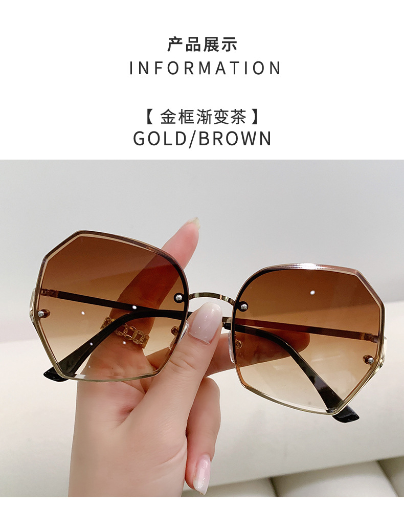 New frameless edge-cut sunglasses for women, fashionable and versatile metal sunglasses for large faces, slimming and UV protection glasses pic 7