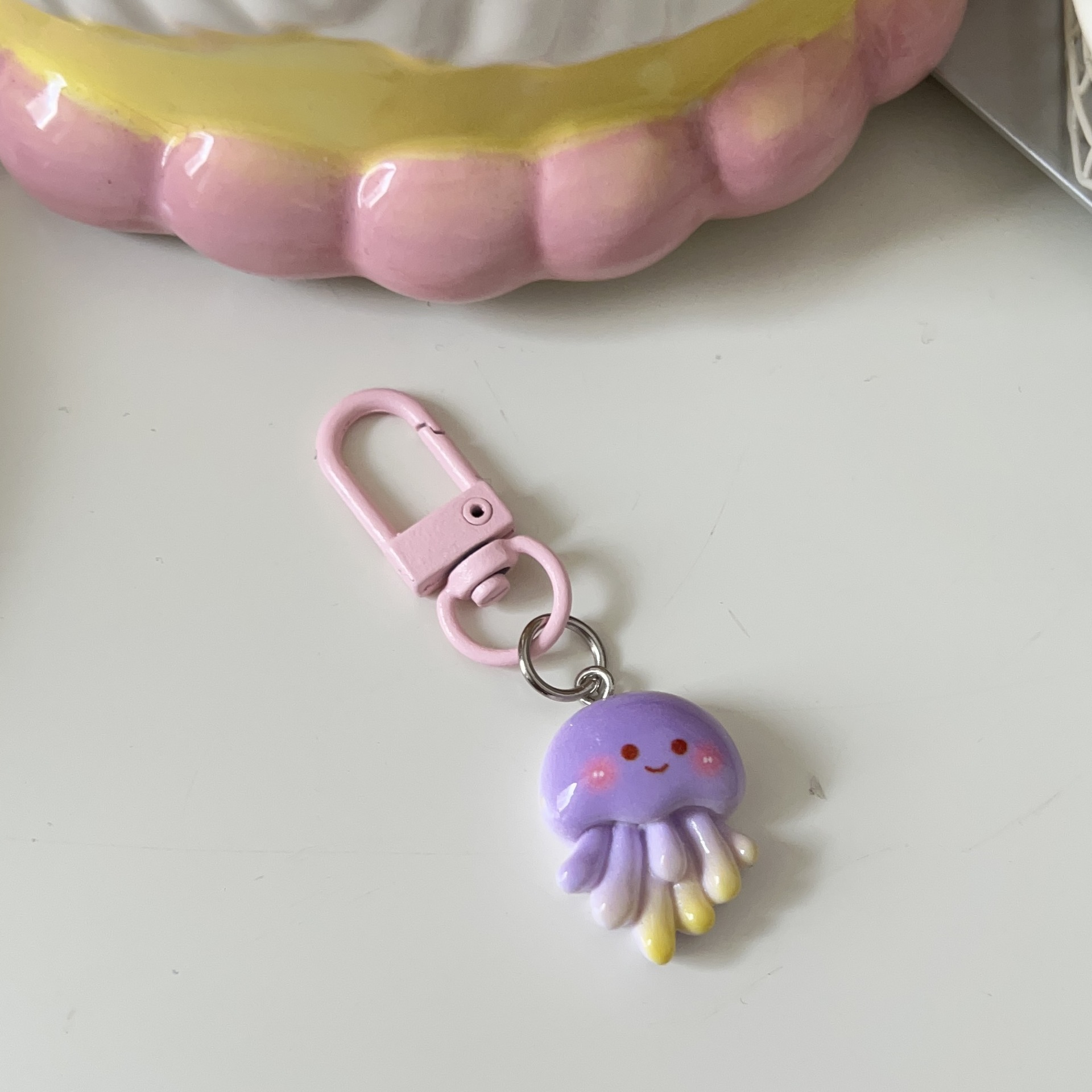 Pink and tender Marine animal keychains, cute cartoon dolphin shell pendants, ins soft and adorable starfish and jellyfish accessories pic 12