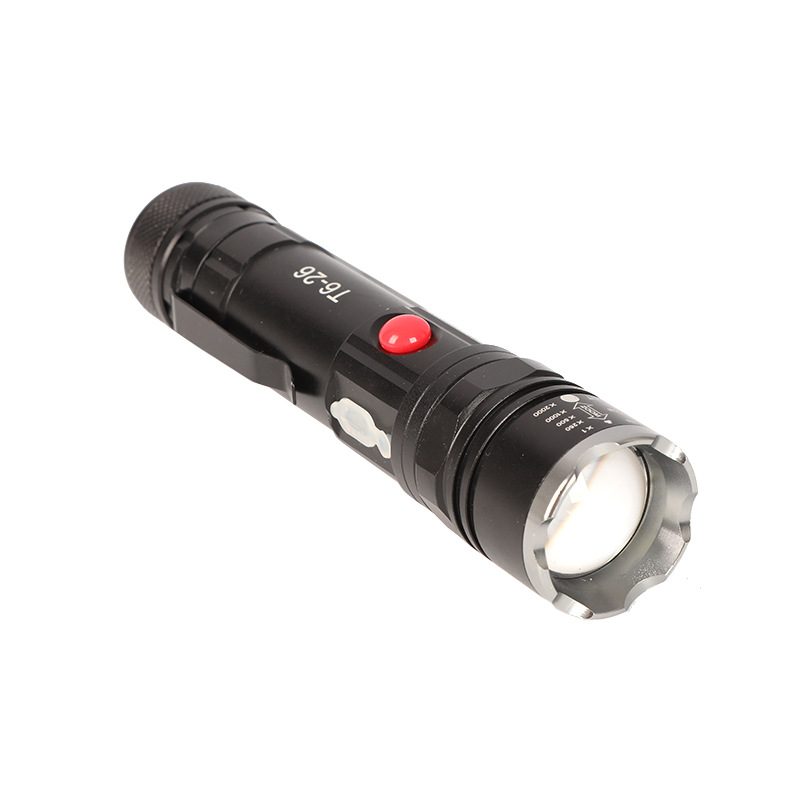 Factory direct sales outdoor high-intensity flashlight, multi-functional USB charging zoom T6, magnetic pen clip at the rear, cob side light pic 2
