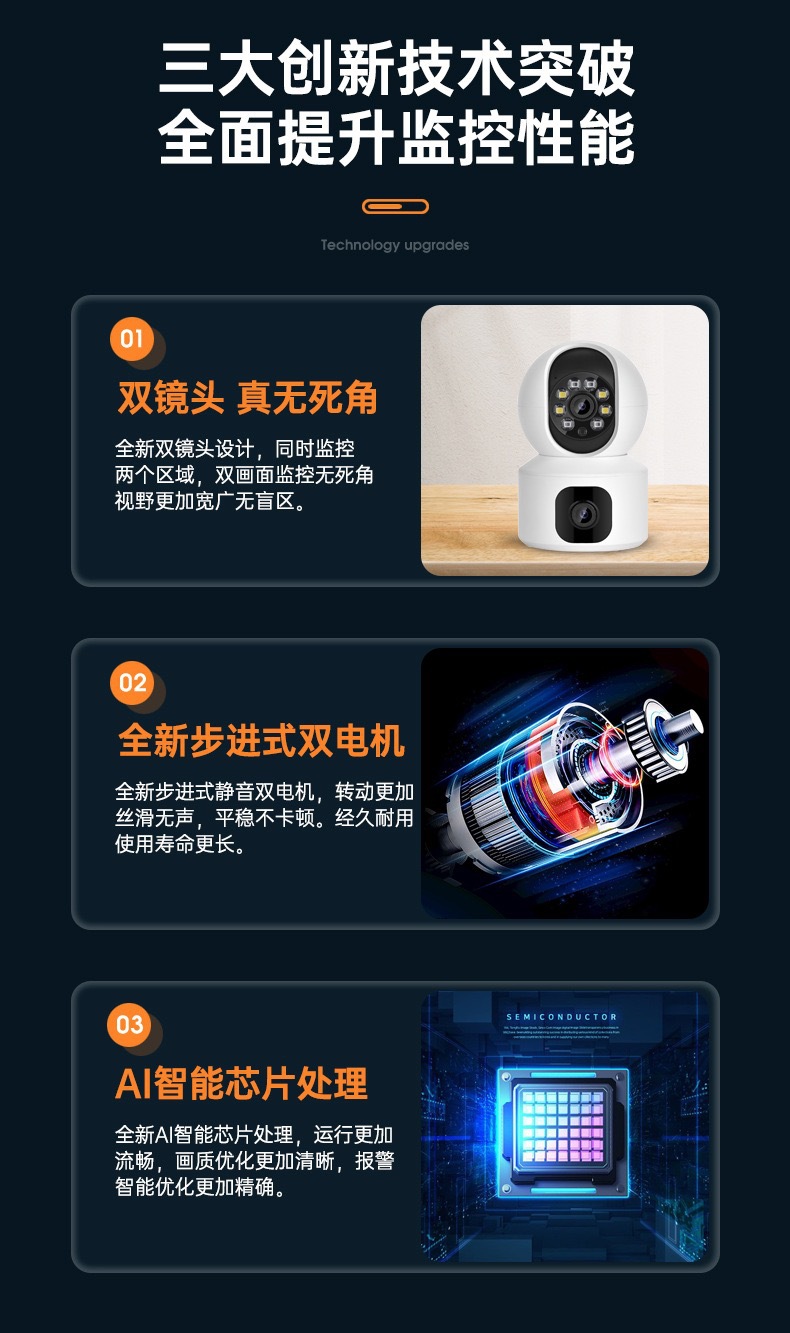 双画面家用摄像机无线wifi高清双目智能手机远程室内广角监控器详情3