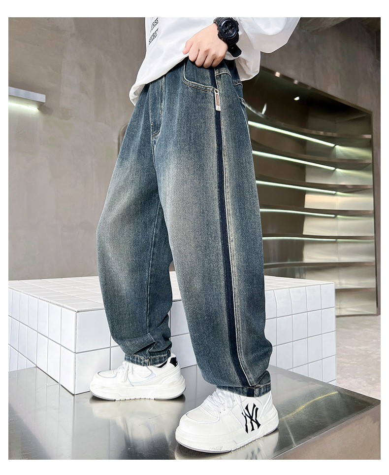 男童裤子秋冬款2024新款中大童直筒帅气男孩儿童冬装加绒牛仔裤冬详情7