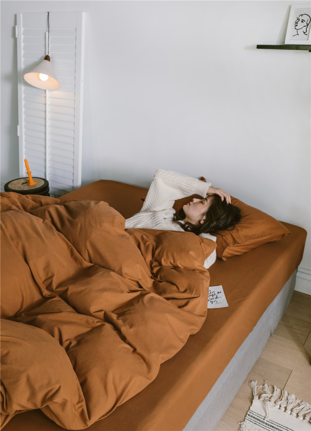 ins Japanese-style solid color all-cotton knitted cotton four-piece set, skin-friendly nude sleeping plain double-layer Indian cotton bed sheet pic 46