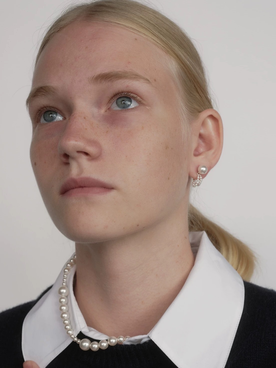 施家正圆珍珠耳钉链条小众时髦百搭气质通勤简约通体s925纯银耳饰详情5