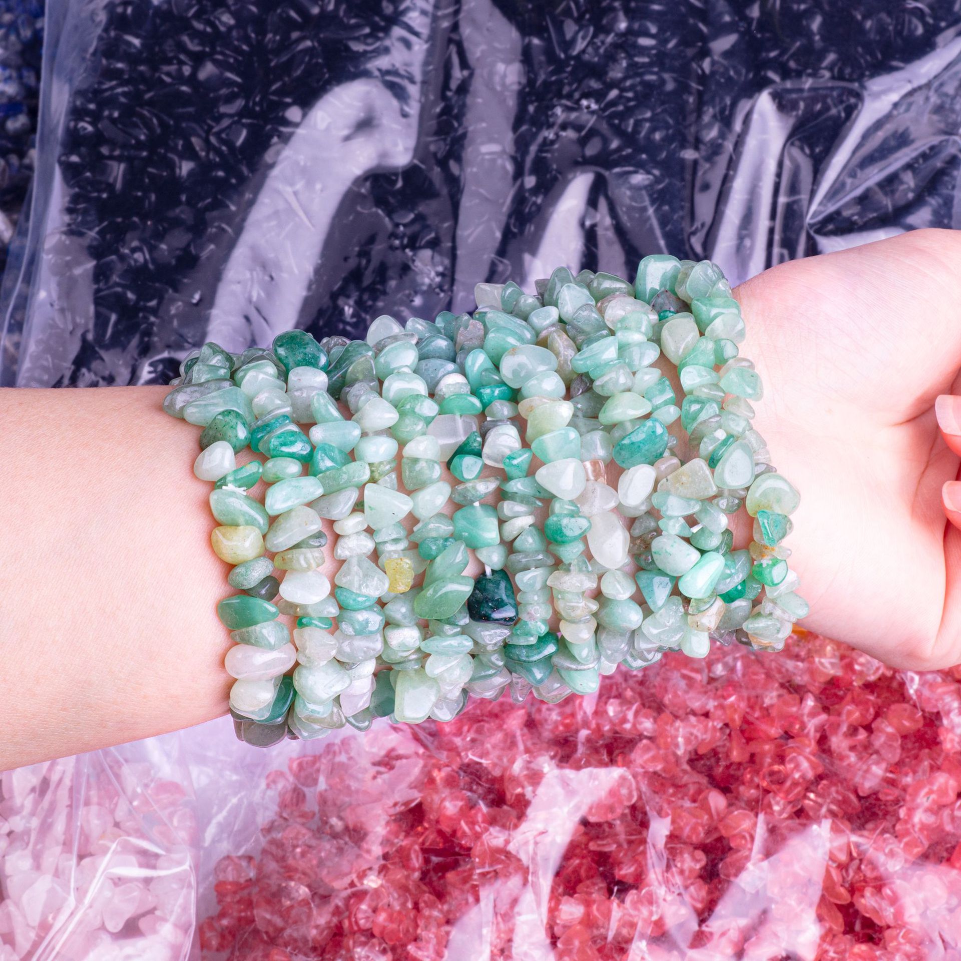 批发天然石水晶碎石女士链条手串不规则小碎石紫晶手串手饰品详情8