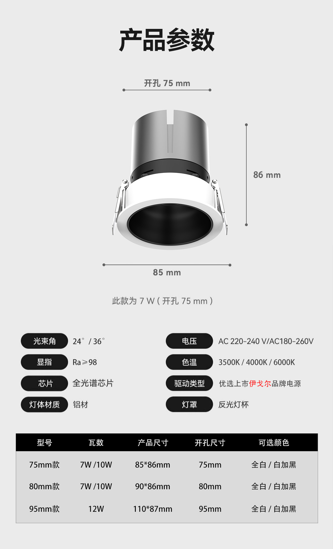 Embedded eye-protecting small hill spotlights, home smart three-color led downlights, living room, bedroom, cob, Zhongshan, no main light pic 13