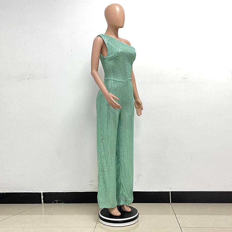 新中式无袖连体衣独立站夏季单肩亮片连体裤女批发详情63