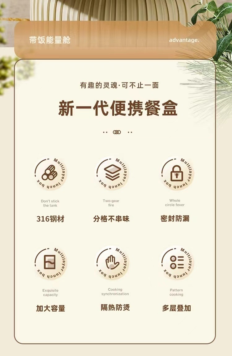 Multi-layer insulated lunch box, large-capacity bento box, water-filled heating lunch box, office workers and students can carry rice buckets pic 3