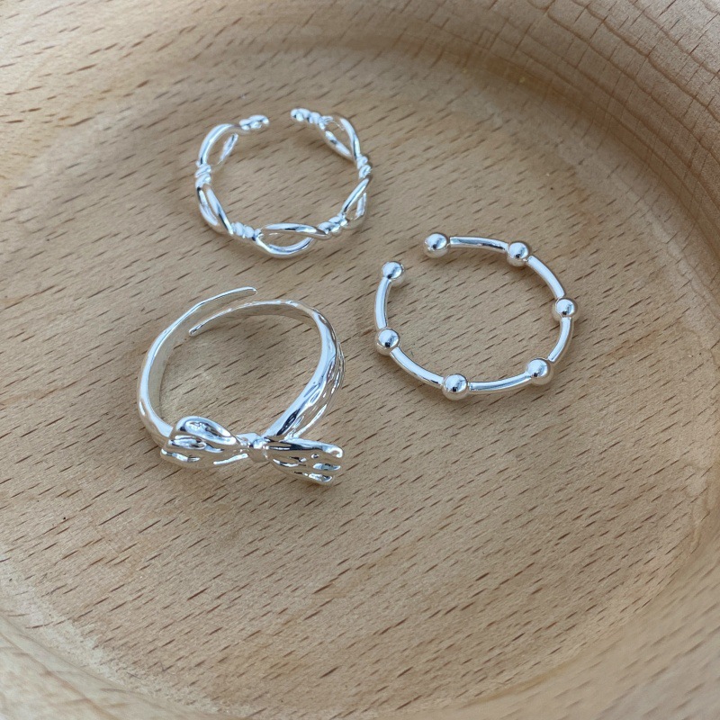 韩国博主happyrim同款蝴蝶结豆豆开口戒指精致简约叠戴可调节指环详情7