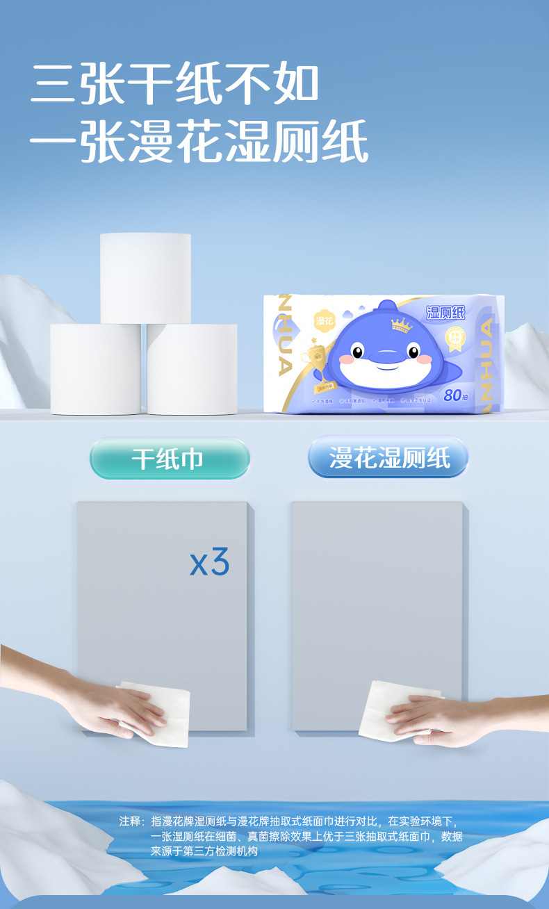 漫花湿厕纸家用80抽大包装卫生湿纸可冲散清洁纸厕用湿纸巾代发详情3