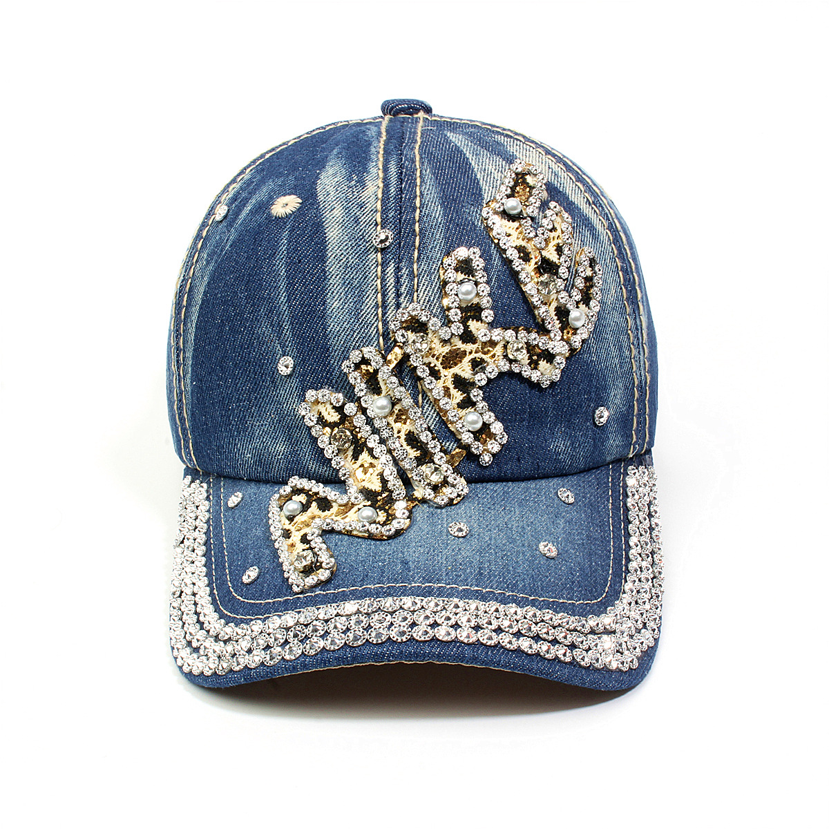 跨境外贸新款牛仔布女镶钻欧美国休闲成人棒球帽时尚洋气鸭舌帽子详情18