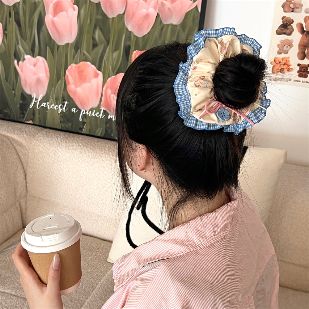 Summer refreshing bow, lace, large intestine hair tie, girlish country style, high-end look, large bun hair tie pic 25