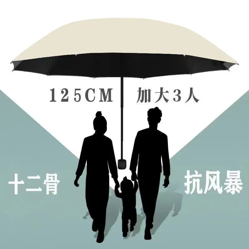 手动加大12骨雨伞折叠高级感黑胶伞晴雨两用伞防晒伞太阳伞遮阳伞详情12