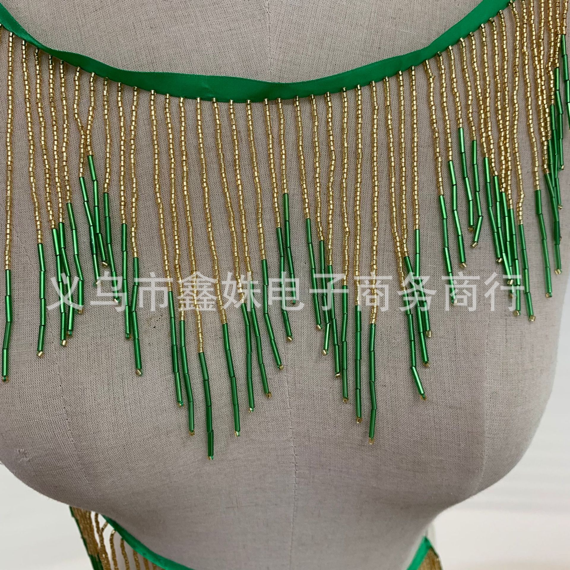 Glass tube, two-color lace, beaded, dance costume, tassel beads, clothing accessories and accessories pic 2