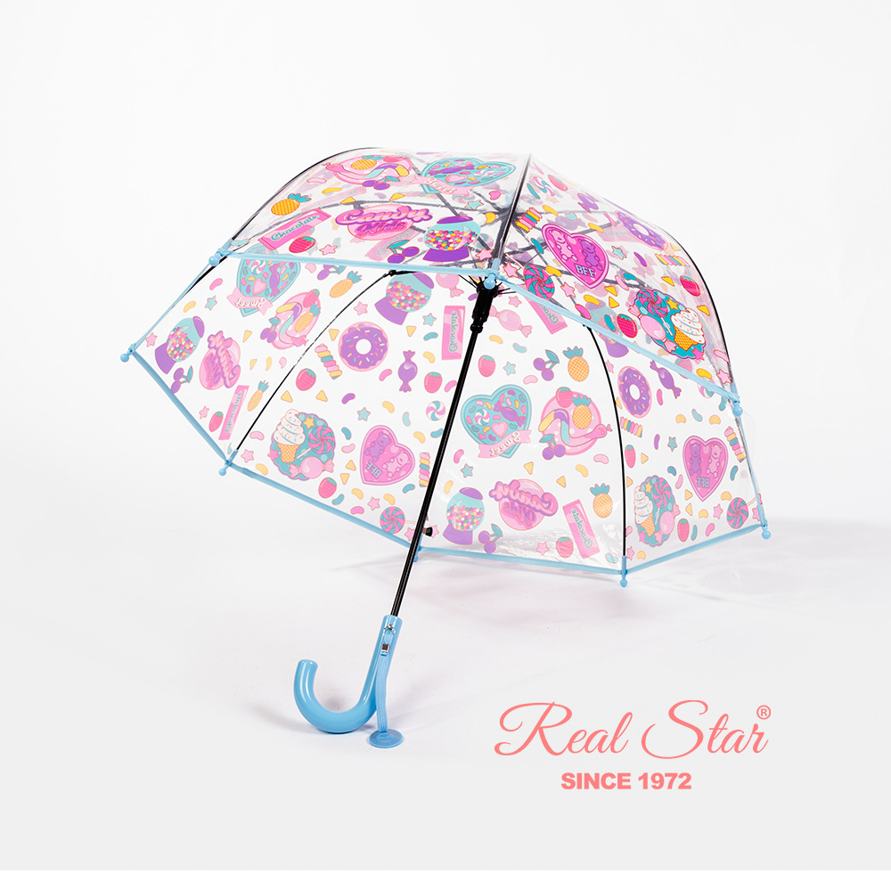 25新款儿童彩色公主伞带包边可爱透明塑料印刷独角兽雨伞现货批发详情15