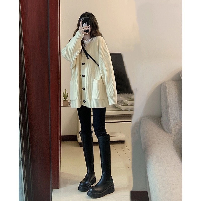 韩版V领慵懒风开衫2025新款日系简约毛衣女春秋冬休闲宽松针织衫详情1