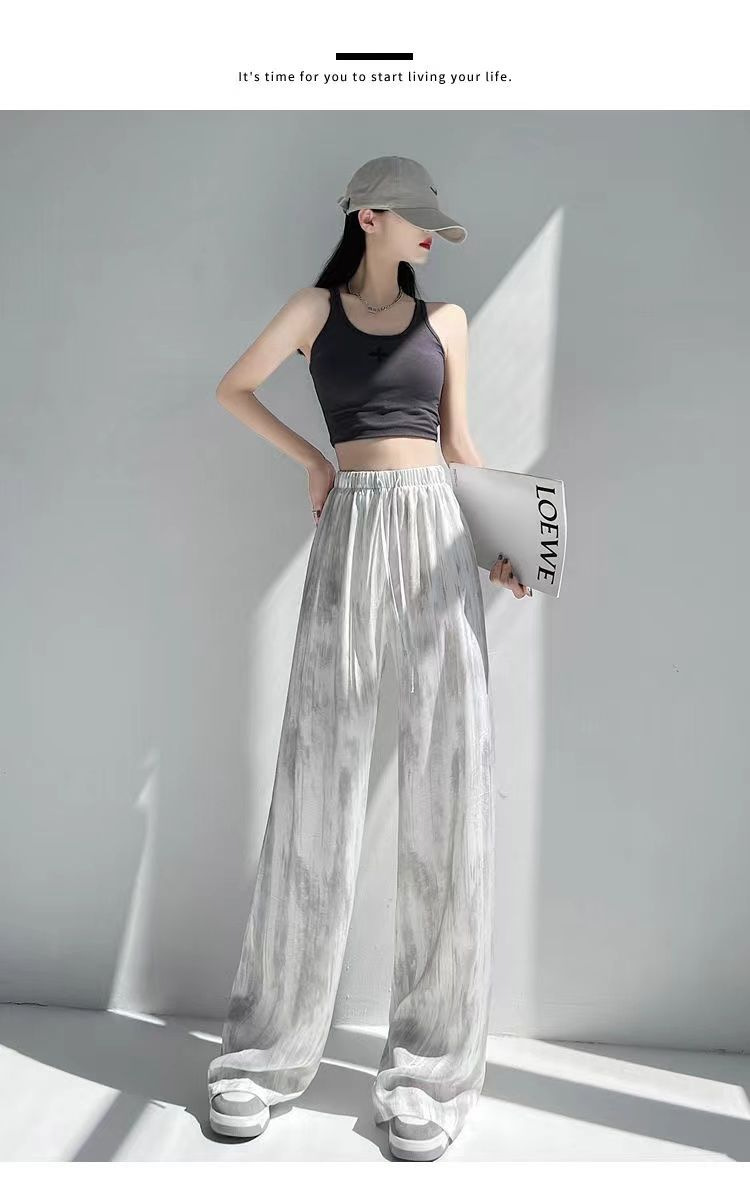 冰丝醋酸缎面扎染阔腿裤 女夏季宽松直筒垂感休闲裤 一件代发 轻松打造时尚休闲风详情27