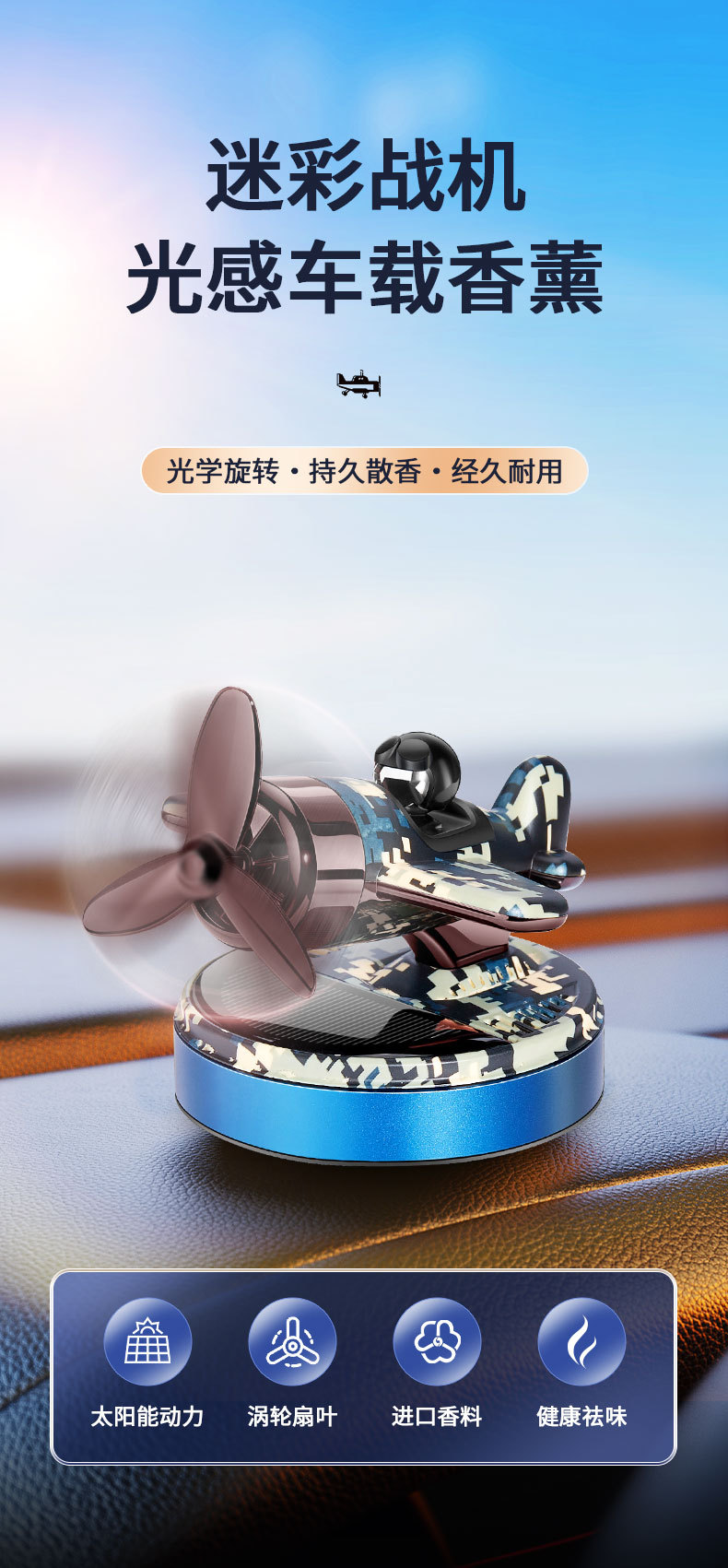 Car solar helicopter aroma diffuser, car rotating cloud roller, airplane interior center console perfume decoration pic 1