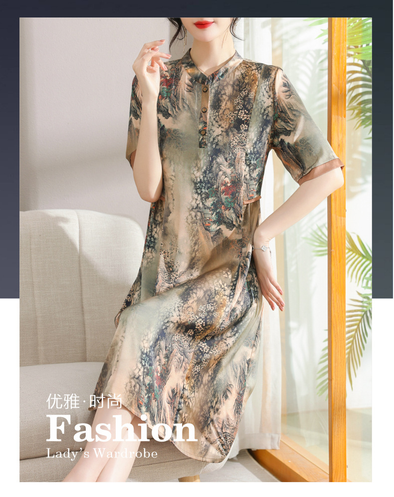 New Chinese-style summer dress for mothers, a stylish short-sleeved dress for middle-aged and elderly people, a retro long dress for a rich lady pic 5