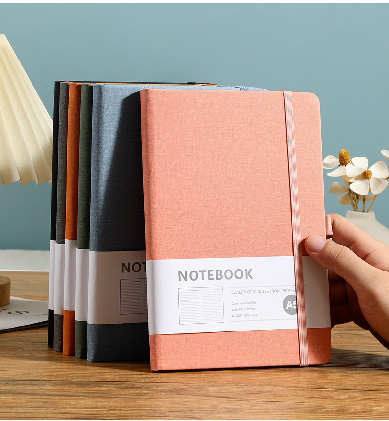 Customized a5 notebook with elastic band, horizontal line dot printing, office notebook, skin-like leather, student diary, high appearance level pic 18