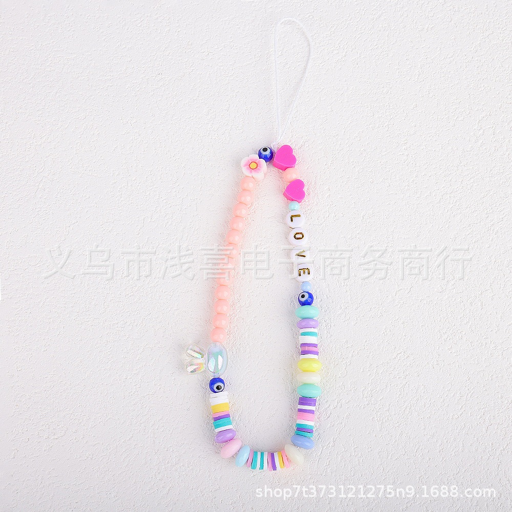 New colored rice bead mobile phone chain from ins in Europe and America, pearl smiling face beaded heart-shaped mobile phone accessory pendant for women pic 8