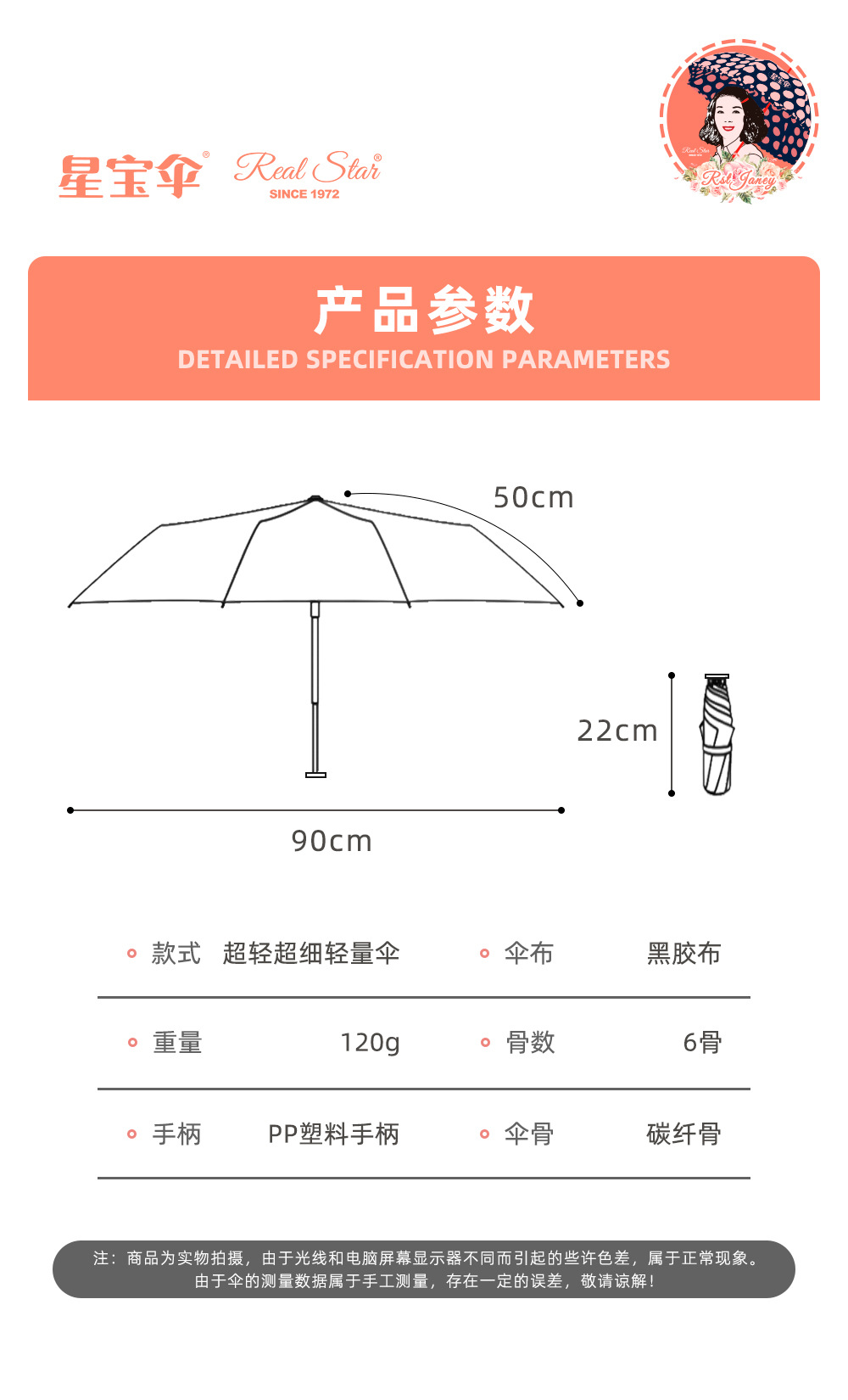 素色超轻防晒伞三折6股手动遮阳晴雨伞黑胶图层轻便雨伞详情17